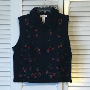 Bechamel Black Sweater with Red and Green Embroidery